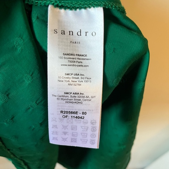Sandro Green Satin Long Sleeve Mini Dress with Zipper Collar, Size Small - Picture 9 of 12